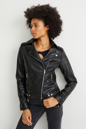 C&A Biker Faux Leren Jassen Dames Zwart | 3968BYQMH