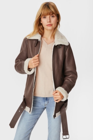 C&A Biker With Faux Fur Trim Gevoerde Faux Leren Jassen Dames Donkerbruin | 2795MPHZJ