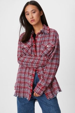 C&A Bouclé Shacket Check Jassen Dames Rood | 7094JFQBD