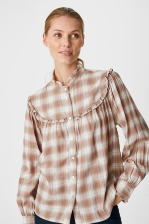 C&A Check Blouse Dames Lichtbruin | 4095JGEIA