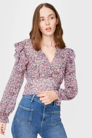 C&A Clockhouse Chiffon Floral Blouse Dames Roze | 5134DBAVQ