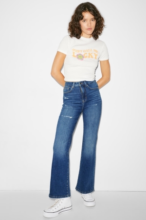 C&A Clockhouse Flared High Taille Jeans Dames Blauw | 3491CTJDW