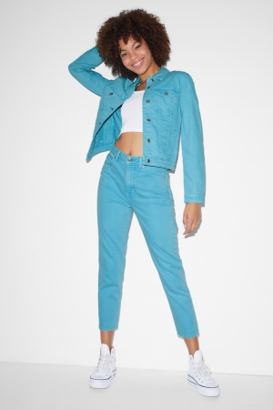 C&A Clockhouse Mom High Taille Jeans Dames Turquoise | 9013MXTPJ