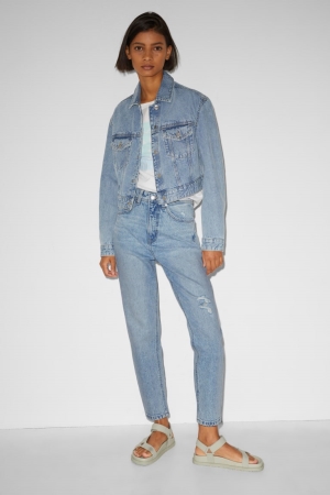 C&A Clockhouse Mom High Taille Recycled Jeans Dames Blauw Lichtblauw | 4230BFHWJ