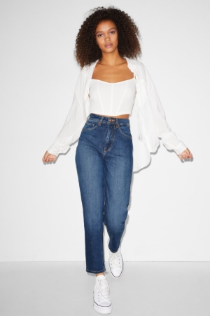 C&A Clockhouse Mom High Taille Recycled Jeans Dames Blauw | 5678QDICU