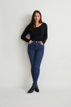 C&A Curvy High Taille Mager Fit Lycra® Recycled Jeans Dames Blauw | 8025IAMYO