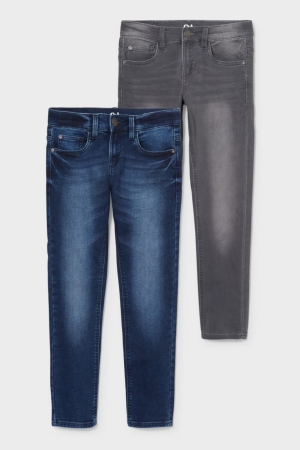 C&A Extended Sizes Multipack Of 2 Slim Jog Denim Broek Jongens Blauw Donkergrijs | 4569PSQXL