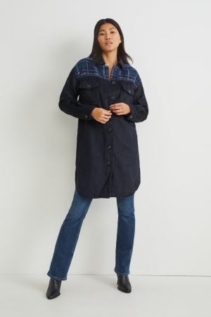 C&A Flannel Shacket Jassen Dames Donkerblauw | 5126CDGXU