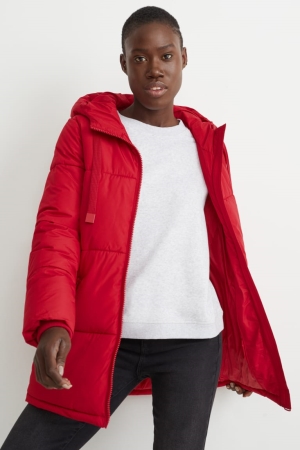 C&A Gewatteerd With Hood Bionic-finish®eco Jassen Dames Rood | 1987TPDKU