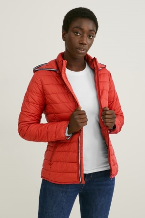 C&A Gewatteerd With Hood Bionic-finish®eco Jassen Dames Rood | 5892ROXDQ