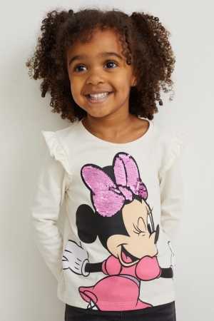 C&A Minnie Mouse Long Sleeve Shiny Topjes Meisjes Wit | 6795VICOD