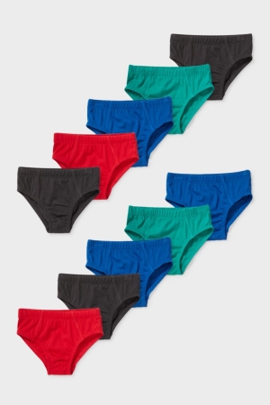 C&A Multipack Of 10 Briefs Organic Katoenen Ondergoed Jongens Rood Blauw | 7296BLSKZ