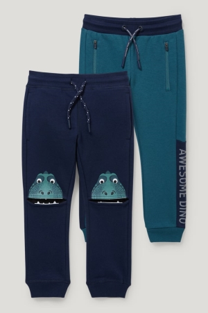 C&A Multipack Of 2 Dinosaur Joggers Broek Jongens Donkerblauw | 6807TVXPD