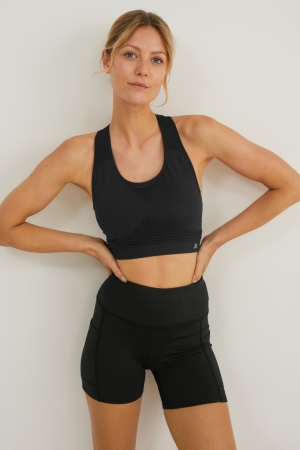 C&A Multipack Of 2 Sports Bra Gewatteerd Recycled Ondergoed Dames Zwart | 9573EBPUV