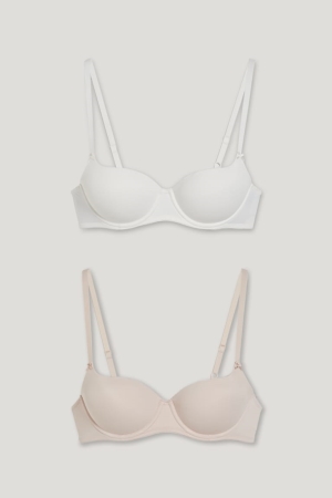 C&A Multipack Of 2 Underwire Bra Full Coverage Gewatteerd Ondergoed Dames Wit Beige | 3756IXVWN