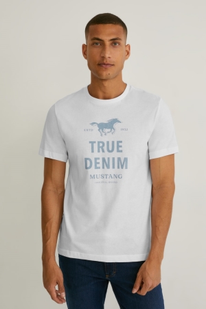 C&A Mustang T-shirts Heren Wit | 9265TRCBH