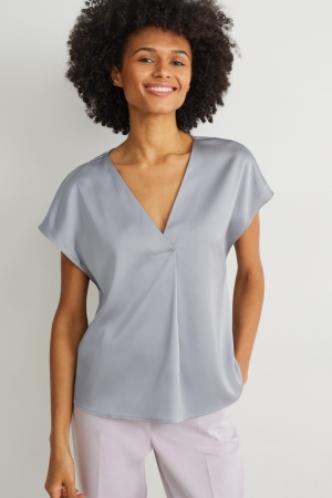 C&A Satin With Recycled Polyester Blouse Dames Lichtgrijs | 4705SJMYG