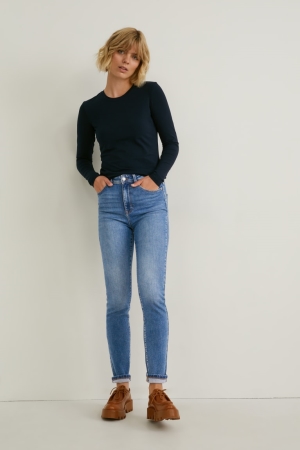 C&A Slim High Taille Lycra® Recycled Jeans Dames Blauw Lichtblauw | 3540YZSOK