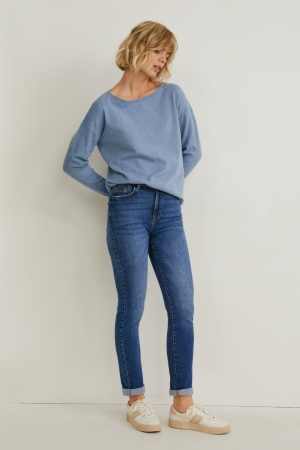 C&A Slim High Taille Lycra® Recycled Jeans Dames Blauw | 5237RZPEG