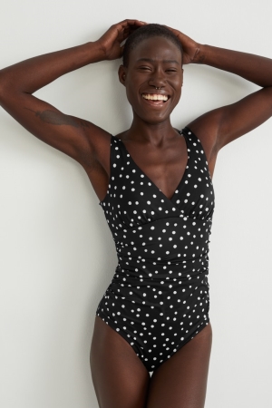 C&A Swimsuit Gewatteerd Polka Dot Zwemkleding Dames Zwart | 8140RKZQJ