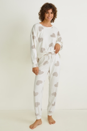 C&A Velour Pyjamas Nachtkleding Dames Wit | 0978HQGMK