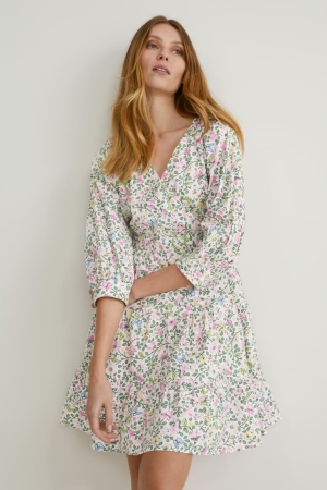 C&A Wrap Floral Jurken Dames Wit | 6027YVHTM