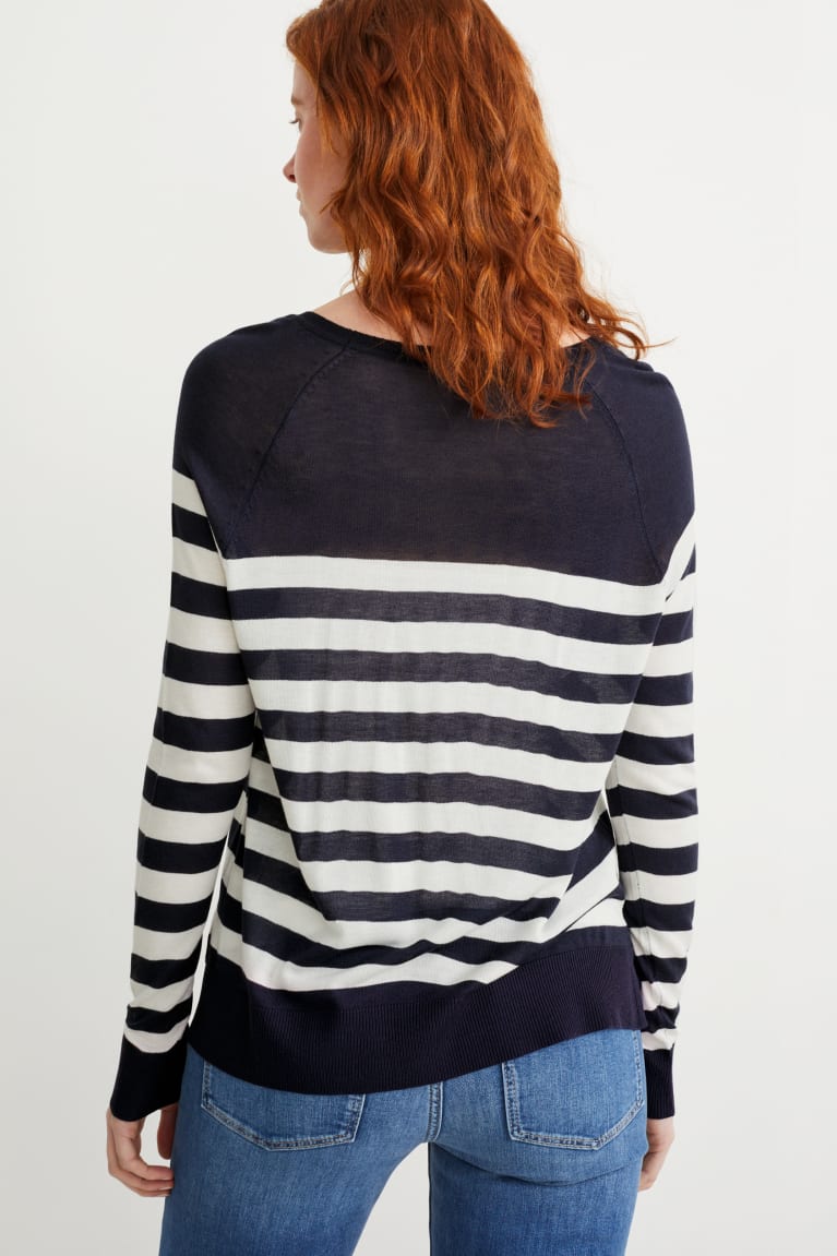 C&A Basic With Lenzing™ Ecovero™ Gestreept Jumpers Dames Donkerblauw Wit | 4201RAHMS