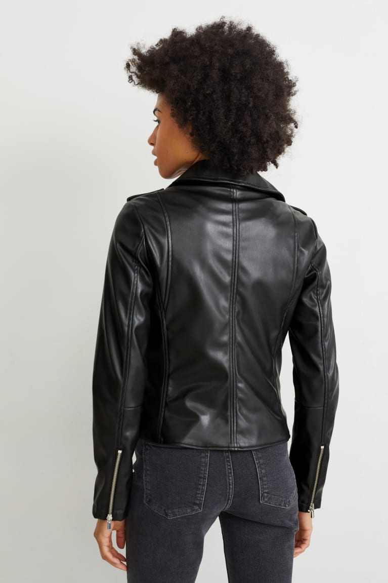 C&A Biker Faux Leren Jassen Dames Zwart | 3968BYQMH