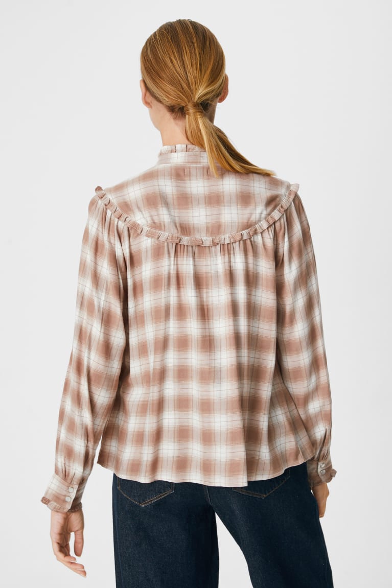 C&A Check Blouse Dames Lichtbruin | 4095JGEIA