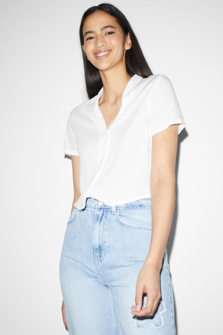 C&A Clockhouse Cropped With Livaeco™ Fibres Blouse Dames Wit | 1643CESAU