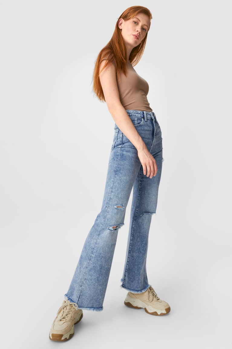 C&A Clockhouse Flared High Taille Jeans Dames Blauw Lichtblauw | 9642IKFVM