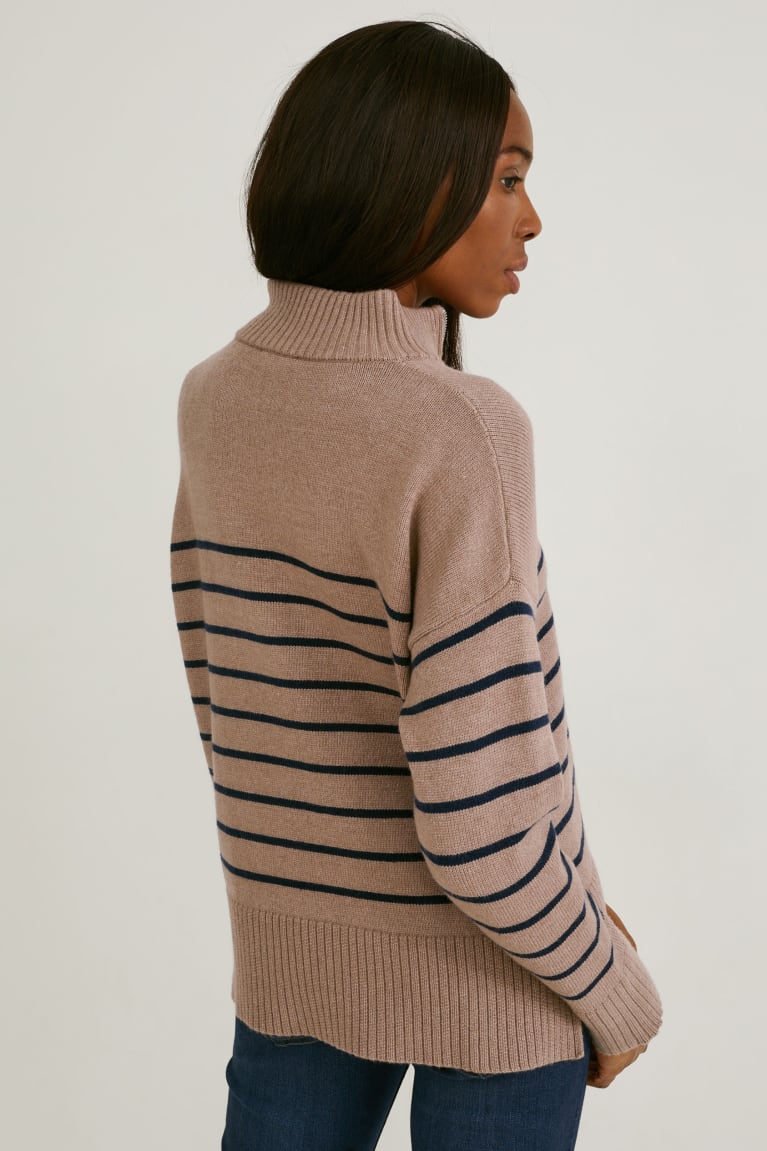 C&A Gestreept Jumpers Dames Bruin Blauw | 1785CWBMU