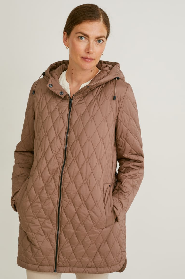 C&A Gewatteerd With Hood Bionic-finish®eco Jassen Dames Grijs Bruin | 5082MXAKN