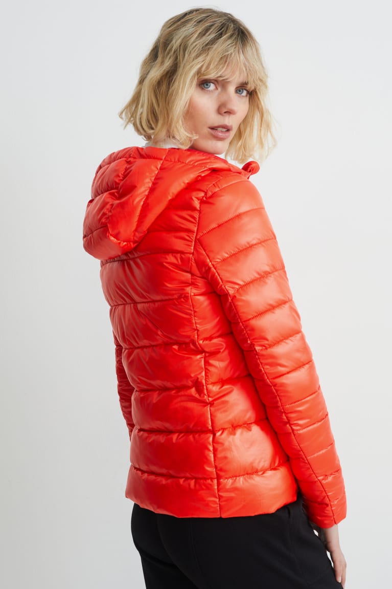 C&A Gewatteerd With Hood Recycled Jassen Dames Rood | 6931JDUPN