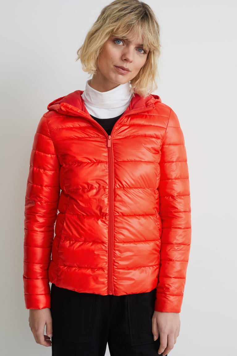 C&A Gewatteerd With Hood Recycled Jassen Dames Rood | 6931JDUPN