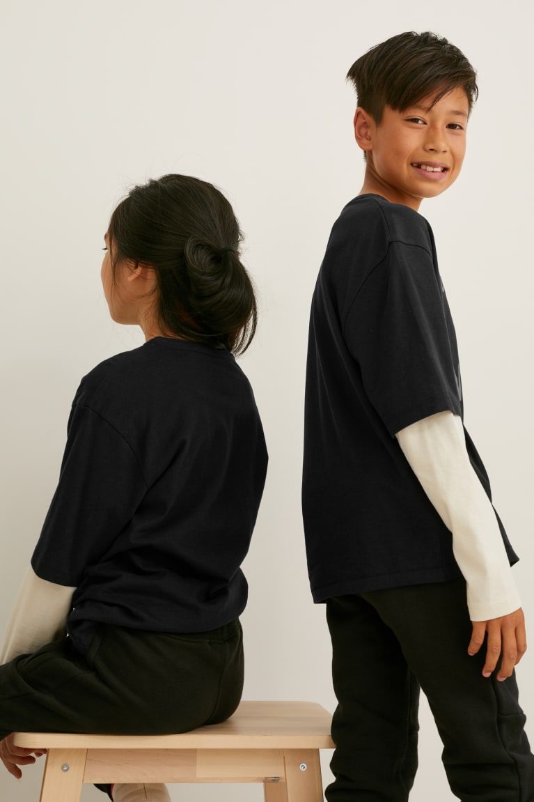 C&A Long Sleeve Genderneutral 2-in-1 Look Topjes Meisjes Zwart | 1430CUWRE