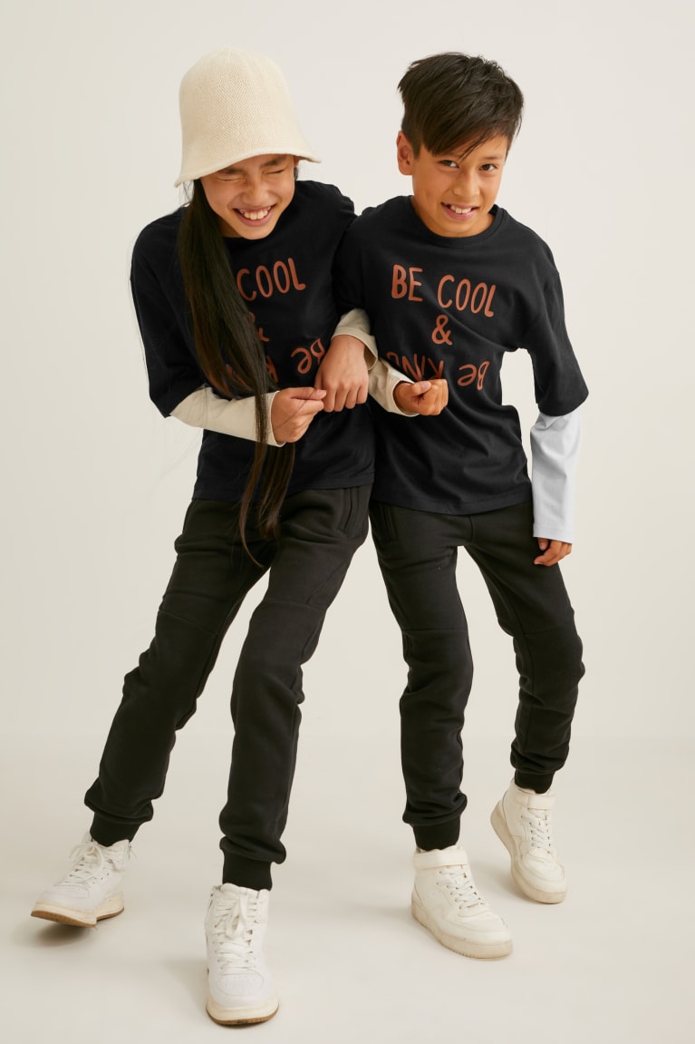 C&A Long Sleeve Genderneutral 2-in-1 Look Topjes Meisjes Zwart | 1430CUWRE