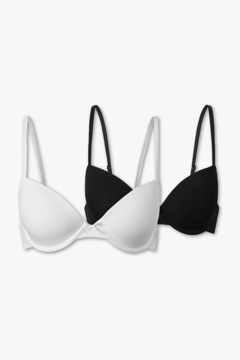 C&A Multipack Of 2 Underwire Bra Demi Organic Katoenen Ondergoed Dames Zwart Wit | 1270EKMPC