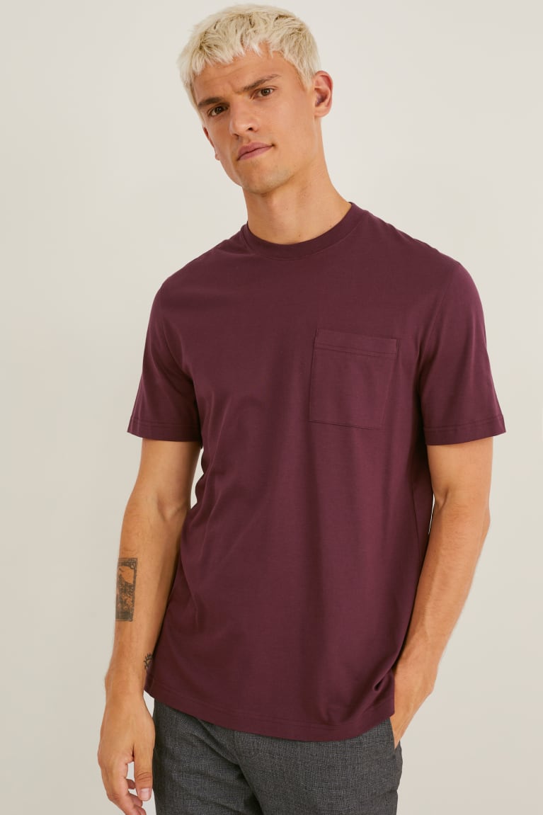 C&A Pima Katoenen T-shirts Heren Bordeaux | 0286QCBJM