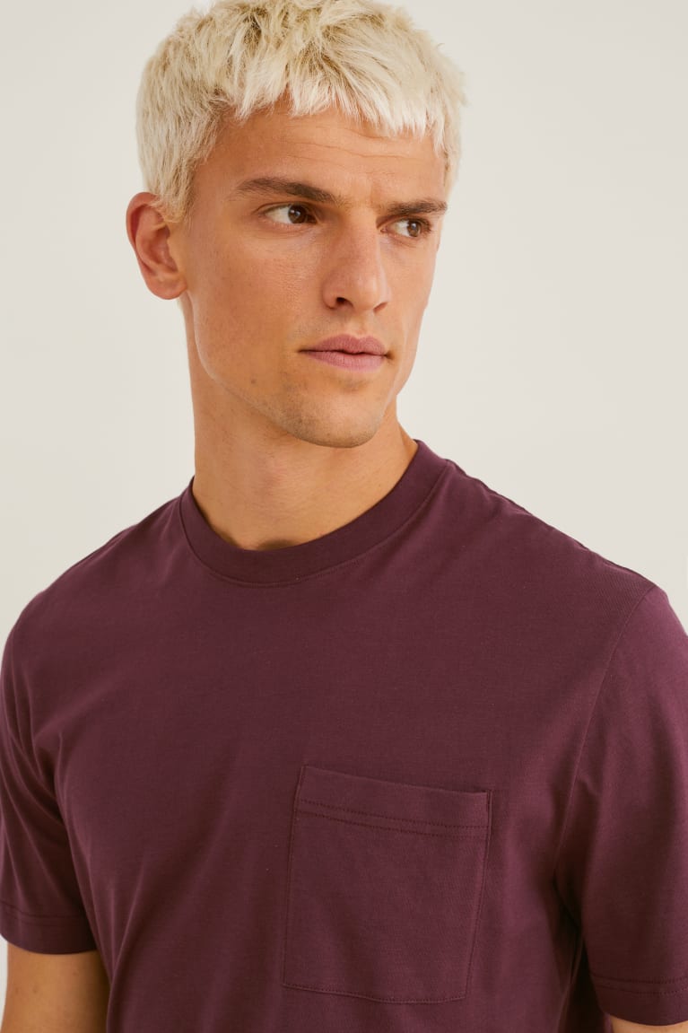 C&A Pima Katoenen T-shirts Heren Bordeaux | 0286QCBJM