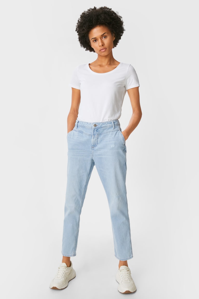 C&A Premium Rechtdoor Tapered Jeans Dames Blauw Lichtblauw | 2481YLRZW