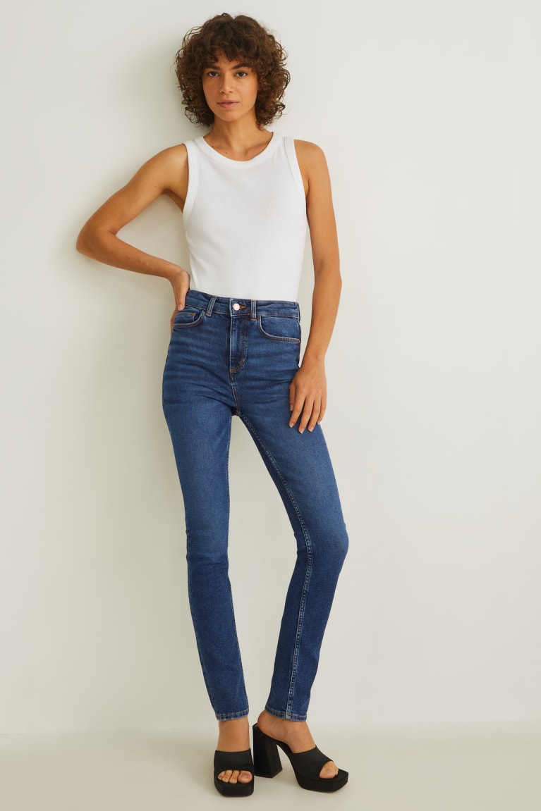 C&A Slim High Taille Recycled Jeans Dames Blauw | 8905EFNHB